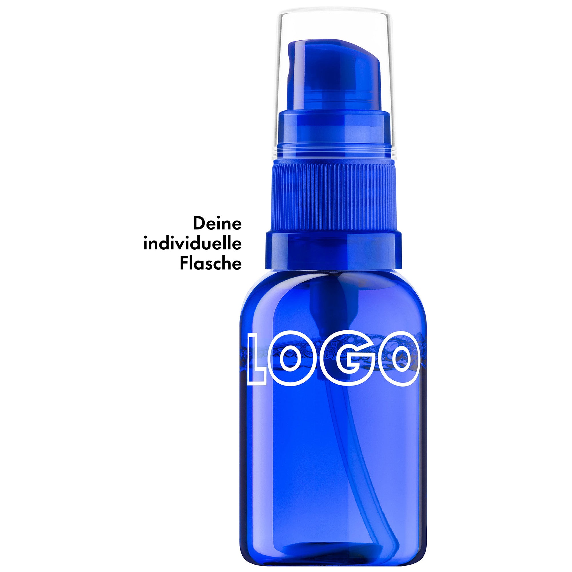 Kostenfrei: 30ml oder 100ml Flasche mit individuellem Logo als reales Foto